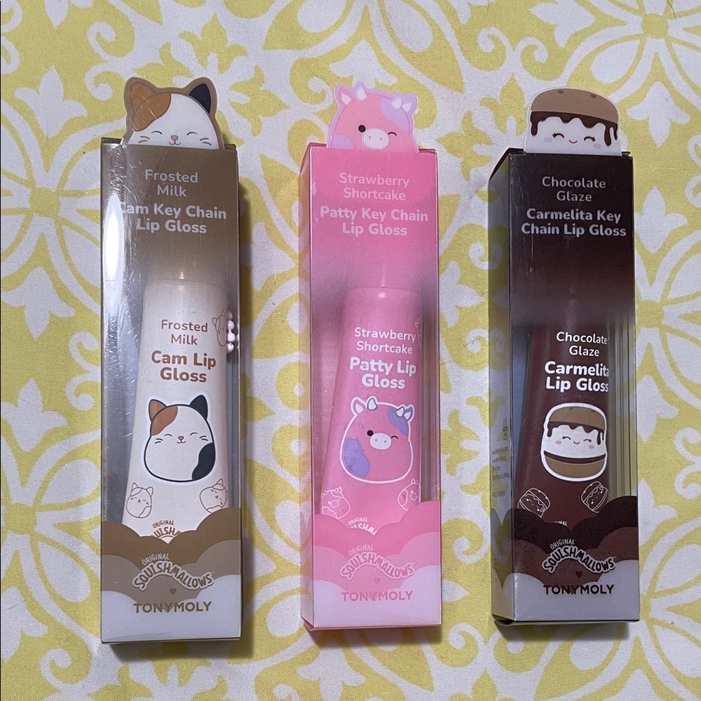 TONYMOLY 3X Keychain Lip Gloss Bundle, Squishmallow Collab CUTE, NIP